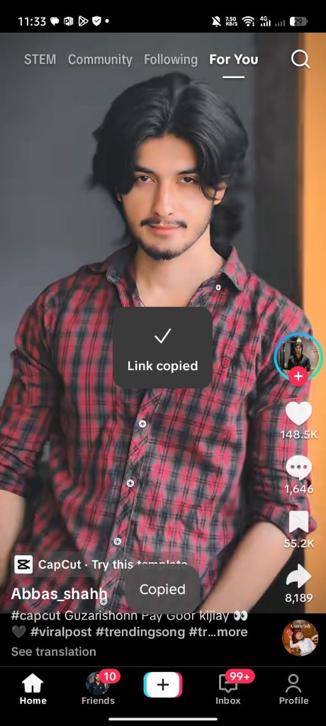 Copy the TikTok video link